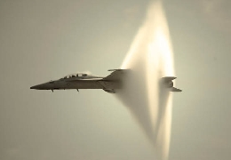 Sonic boom out of supersonic jet plane flight